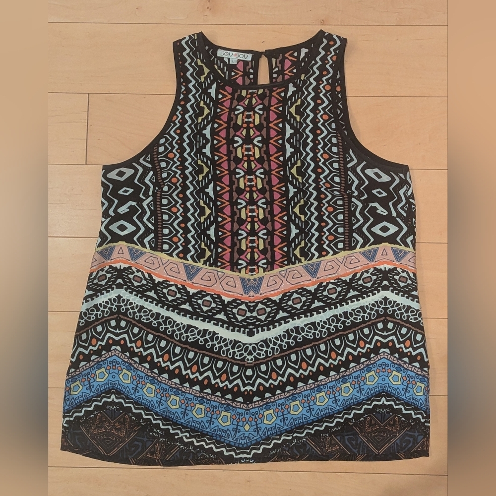 Joy Joy Geometric Print Sleeveless Blouse Size L Colorful High Low Top